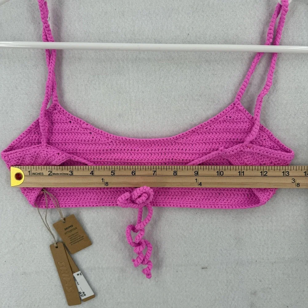 Skims Bikini Top‎ Womens Medium Pink Crochet Knit Bralette Swim Adjustable Tie